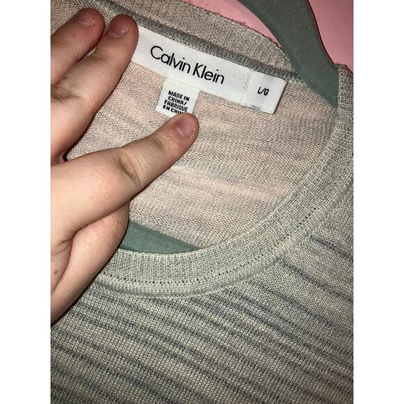 Calvin Klein grey striped mens wool blend size large sweater - Picture 3 of 7